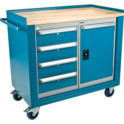 Industrial Duty Mobile Service Benches, Wood Surface