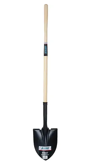 Round Point Shovel, Tempered Steel Blade, Hardwood, Straight Handle