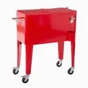 Vintage 57L steel cooler on legs RED with 4 wheels