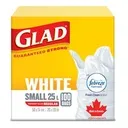 BAGS-GARBAGE, GLAD WHITE SMALL 25L 20"X20" 100/BOX