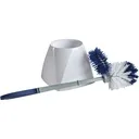 Toilet Brush with Lip & Holder, 15" L, Synthetic Bristles, White