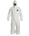 Tyvek® 400 D Hooded Coveralls, Large, White/Blue, Tyvek®
