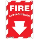 Fire Extinguisher with Down Arrow Sign, 10" x 7", Plastic, English with Pictogram
